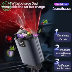 شارژر فندکی فست شارژ 45W با کابل ، کهکشانی سقف ، خوشبوکننده و بخور سرد ماشین مدل StarLight (نسخه 1ورجینال)