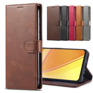 کیف چرمی Realme C51 مدل لپ تاپی جاکارتی دار (محافظ لنزدار)