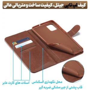 کیف چرمی Samsung Galaxy A53 مدل لپ تاپی جاکارتی دار (محافظ لنزدار)