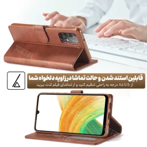 کیف چرمی Samsung Galaxy A53 مدل لپ تاپی جاکارتی دار (محافظ لنزدار)