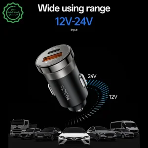 شارژر فندکی فست شارژ 30W به همراه کابل دو سرتایپ سی 60W مدل Yesido Y72 (100% اورجینال)