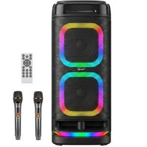 اسپیکر پارتی باکس قابل حمل به همراه دو میکروفن و ریموت مدل Brodu BTS-2121