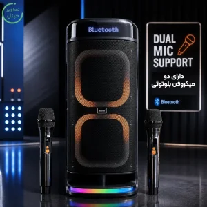 اسپیکر پارتی باکس قابل حمل به همراه دو میکروفن و ریموت مدل Brodu BTS-2121