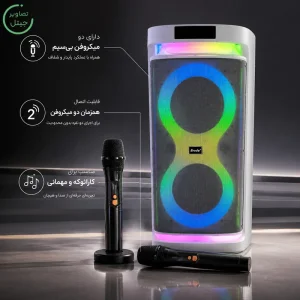 اسپیکر پارتی باکس قابل حمل به همراه دو میکروفن و ریموت مدل Brodu BTS-2407