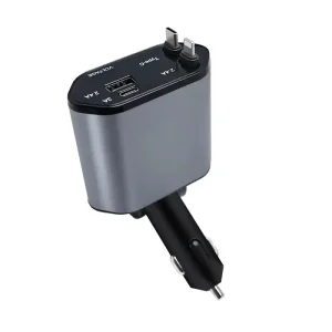 شارژر فندکی فست شارژ 120W Max با 2 کابل سرخود تایپ سی و لایتنینگ و نشانگر LED مدل C1