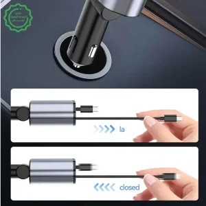 شارژر فندکی فست شارژ 120W Max با 2 کابل سرخود تایپ سی و لایتنینگ و نشانگر LED مدل C1