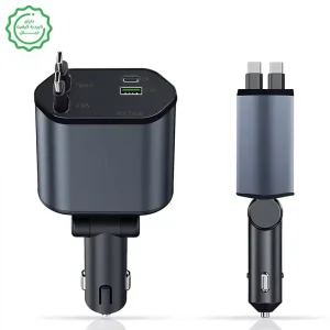 شارژر فندکی فست شارژ 120W Max با 2 کابل سرخود تایپ سی و لایتنینگ و نشانگر LED مدل C1