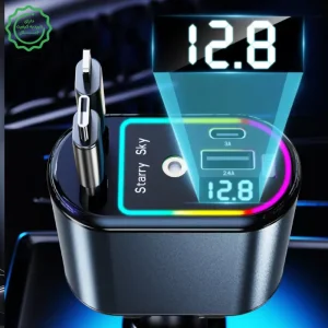 شارژر فندکی 4 در 1 فست شارژ 120W Max با دو کابل جمع شونده ، کهکشانی سقف مدل Starry Sky (نسخه اورجینال)
