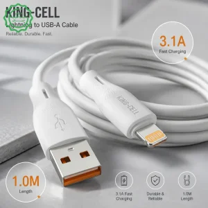 کابل شارژ ایفونی Lightning مدل فست شارژ 3.1 آمپر کینگ سل KCT-16