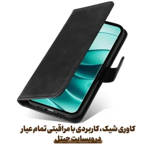 کیف چرمی Xiaomi Redmi Note 15 Pro Plus 5G مدل لپ تاپی جاکارتی دار (محافظ لنزدار)