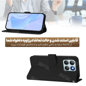 کیف چرمی Honor X8C مدل لپ تاپی جاکارتی دار (محافظ لنزدار)