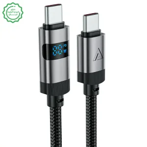 کابل دوسر USB-C با نشانگر سرعت شارژ دیجیتال به توان 60W مدل AceFast C15-03 (نسخه اورجینال + گارانتی شرکتی)