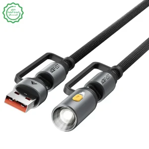 کابل شارژ چندکاره 3 کانکتوره مجهز به LED Light به توان 60W مدل AceFast J5 (نسخه اورجینال + گارانتی شرکتی)