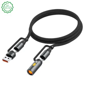 کابل شارژ چندکاره 3 کانکتوره مجهز به المنت فندک به توان 60W مدل AceFast J6 (نسخه اورجینال + گارانتی شرکتی)