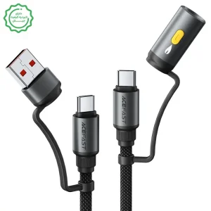 کابل شارژ چندکاره 3 کانکتوره مجهز به المنت فندک به توان 60W مدل AceFast J6 (نسخه اورجینال + گارانتی شرکتی)