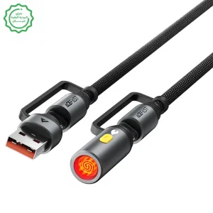 کابل شارژ چندکاره 3 کانکتوره مجهز به المنت فندک به توان 60W مدل AceFast J6 (نسخه اورجینال + گارانتی شرکتی)