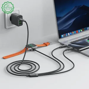 کابل شارژ 4 کانکتوره مجهز به وایرلس ساعت 5W و توان 100W Ai مدل AceFast C6-11 (نسخه اورجینال + گارانتی شرکتی)