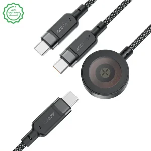 کابل شارژ 4 کانکتوره مجهز به وایرلس ساعت 5W و توان 100W Ai مدل AceFast C6-11 (نسخه اورجینال + گارانتی شرکتی)
