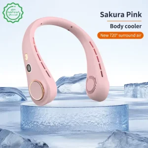 پنکه خنک کننده گردنی 5 حالته با نمایشگر شارژ مدل Leafless Neck Fan H9
