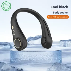 پنکه خنک کننده گردنی 5 حالته با نمایشگر شارژ مدل Leafless Neck Fan H9