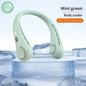 پنکه خنک کننده گردنی 5 حالته با نمایشگر شارژ مدل Leafless Neck Fan H9