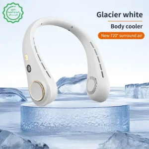 پنکه خنک کننده گردنی 5 حالته با نمایشگر شارژ مدل Leafless Neck Fan H9