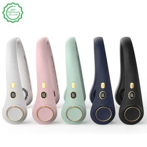 پنکه خنک کننده گردنی 5 حالته با نمایشگر شارژ مدل Leafless Neck Fan H9