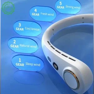 پنکه خنک کننده گردنی 5 حالته با نمایشگر شارژ مدل Leafless Neck Fan H9