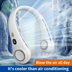 پنکه خنک کننده گردنی 5 حالته با نمایشگر شارژ مدل Leafless Neck Fan H9