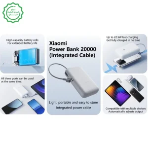 پاوربانک 20.000Mah با توان 22.5W PD به همراه کابل USB-C مدل Xiaomi PB2020MI (نسخه اورجینال + گارانتی شرکتی)
