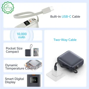 پاوربانک 10.000Mah با توان 35W PD به همراه کابل USB-C مدل QCY PB10C (نسخه اورجینال + گارانتی شرکتی)