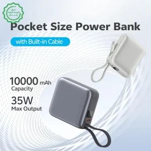 پاوربانک 10.000Mah با توان 35W PD به همراه کابل USB-C مدل QCY PB10C (نسخه اورجینال + گارانتی شرکتی)