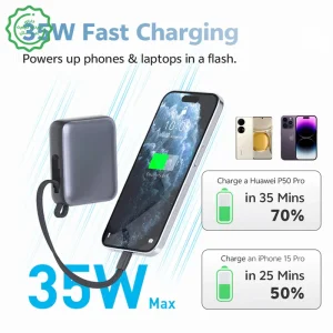 پاوربانک 10.000Mah با توان 35W PD به همراه کابل USB-C مدل QCY PB10C (نسخه اورجینال + گارانتی شرکتی)