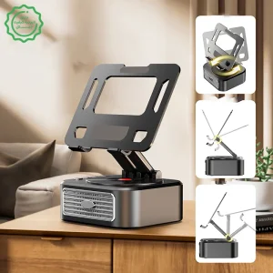 اسپیکر بلوتوثی 5 وات و هولدر رومیزی 360 درجه قابل تنظیم طرح گرامافون مدل PK-05