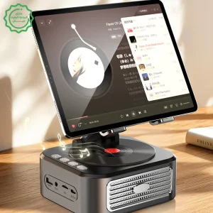 اسپیکر بلوتوثی 5 وات و هولدر رومیزی 360 درجه قابل تنظیم طرح گرامافون مدل PK-05