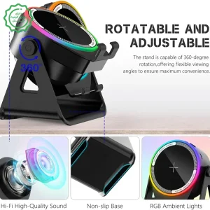 اسپیکر بلوتوثی چندکاره به همراه هولدر رومیزی RGB دار مدل ZJ-08