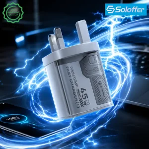 آداپتور توربو شارژ 3 پین 45W QC3.0 به همراه کابل Type-C مدل Soloffer TC-70 (اورجینال+گارانتی)