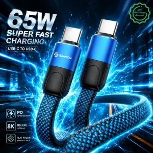 کابل کنفی اتویی فست شارژ مدل دوسر Type-C با 65W سرعت Soloffer CC-105 (اورجینال+گارانتی)