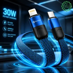 کابل کنفی اتویی فست شارژ مدل دوسر Type-C to Lightning با 30W سرعت Soloffer CC-105 (اورجینال+گارانتی)
