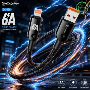 کابل کنفی 6A فست شارژ Lightning مدل Soloffer CC-128 (اورجینال+گارانتی)