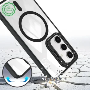 قاب اورجینال Samsung Galaxy S25 FE مگ سیف دار مدل Metal Stand + محافظ لنز رینگی ست