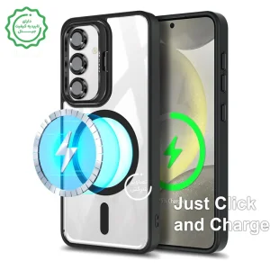 قاب اورجینال Samsung Galaxy S25 FE مگ سیف دار مدل Metal Stand + محافظ لنز رینگی ست