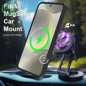قاب اورجینال Samsung Galaxy S25 FE مگ سیف دار مدل Metal Stand + محافظ لنز رینگی ست