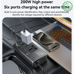 مبدل برق و اینورتر خودرو فندکی مدل چند پورت 200W Max از برند YESIDO VC07 (100% اورجینال)
