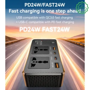 مبدل برق و اینورتر خودرو فندکی مدل چند پورت 200W Max از برند YESIDO VC07 (100% اورجینال)