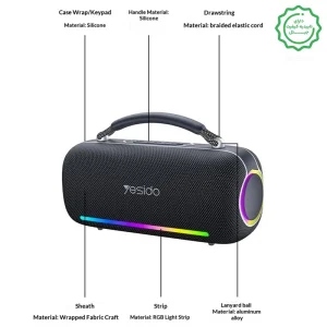 اسپیکر بلوتوثی بوم باکس مدل ضدآب 60W RGB IPX5 از برند یسیدو Yesido YSW43 (100% اورجینال)