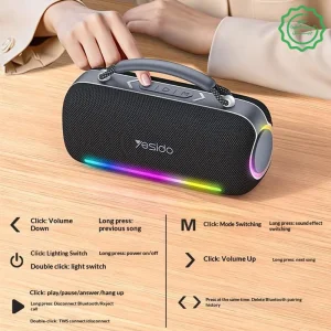 اسپیکر بلوتوثی بوم باکس مدل ضدآب 60W RGB IPX5 از برند یسیدو Yesido YSW43 (100% اورجینال)