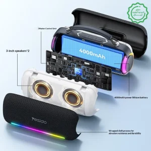 اسپیکر بلوتوثی بوم باکس مدل ضدآب 60W RGB IPX5 از برند یسیدو Yesido YSW43 (100% اورجینال)