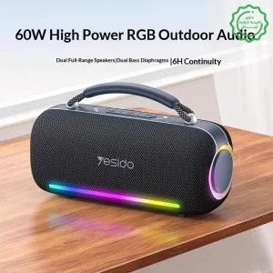 اسپیکر بلوتوثی بوم باکس مدل ضدآب 60W RGB IPX5 از برند یسیدو Yesido YSW43 (100% اورجینال)