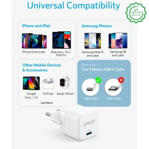 آداپتور فست شارژ PD 20W از برند انکر مدل ANKER A2149 Power Port3 (100% اورجینال)